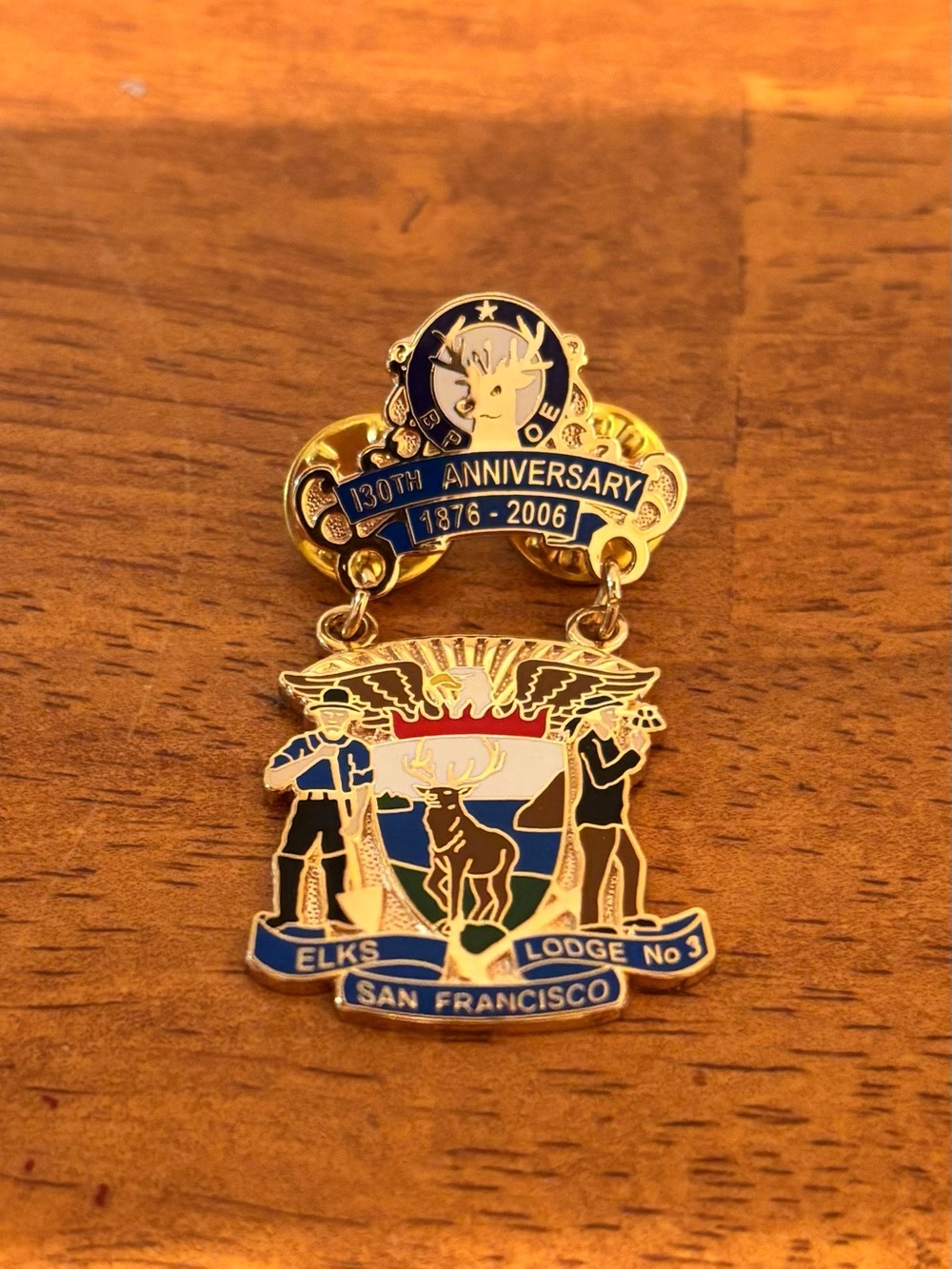 2006 BPOE Elks Lodge #3 San Francisco California 130th Anniversary Lapel Pin